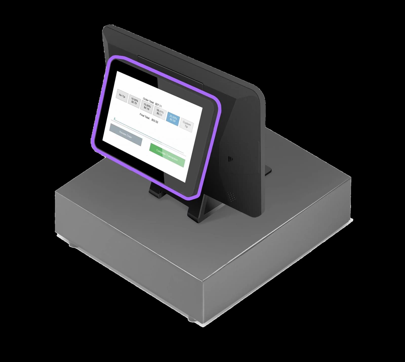A dual-screen point of sale terminal with a customer facing display